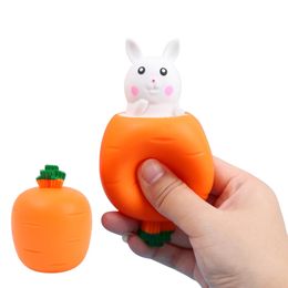 Squishy Carrot Rabbit Squeeze Telescopic Toys Kids Children's Radish Rabbit Cup Pinch Toy Creative Stress Relief Novelty Bunny Miniature Sensory Toys for Kid Gift