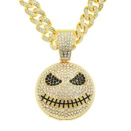 Men's New Full Diamond Ball Star Ghost Face Monster Pendant Necklace Hip Hop Exaggerated Large Gold Collar Chain