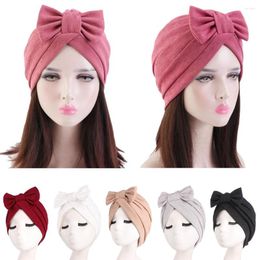 Ethnic Clothing Women Muslim Turban Bonnet Big Bows Islamic Inner Hijab Cap Twisted Headwrap Headscarves India Hat Femme Musulman Turbante