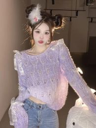 Women's Knits Korejepo Gentle Age Reducing Sweaters Bow Tie Soft Glutinous Sweater Loose Straight Slimming Sweet Elegant Cut Out Top Women