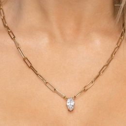 Chains Joolim Jewelry Wholesale No Fade Light Luxury Paper Clip Chain Zircon Pendant Necklace Waterproof Gold