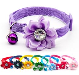 Whole 100Pcs Adjustable Flower Dog Collar Dog Puppy Harness Cat Pet Collar Release Buckle Cute For puppy Necklace with Bell 204009048