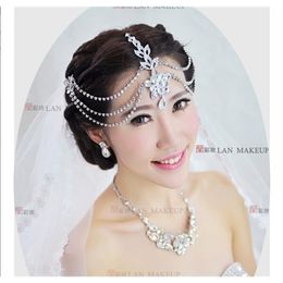 Silver Plated Crystal Indian Hair Accessories Head Jewelry Forehead Pieces Wedding Tiaras Bridal Chain 210701177j