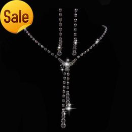 Simple Design Crystal Bridal Earrings Necklace Set Women Bride Wedding jewelry Set Cheap shinning Rhinestone Necklace Earring for Party