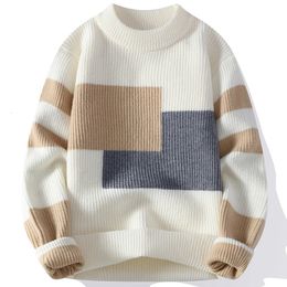 Mens Sweaters Block Colour Matching Winter Knitted Sweater Highquality Pullover Loose and Warm Thick Street Autumn Wool 231129