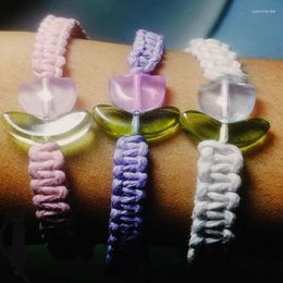 Charm Bracelets Korean Tulips Bracelet For Women Fashion Flower Lover Handmade Braided Rope Wristband Friendship Wedding Jewelry Gift