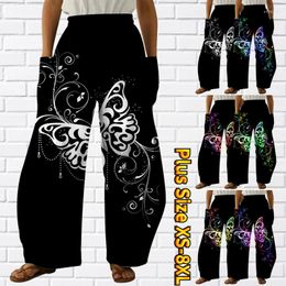 Women's Pants Summer Chinos High Waist Fashion Slacks Breathable Pocket Trousers Design Printing Full Length