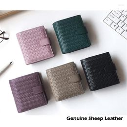 Wallets Genuine Sheep Leather Wallet Sheepkin Woven Coin Zipper Storage Bag Multi Card Bil Fold Purse214g