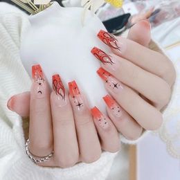 False Nails 24Pcs/set Press On Long Star Fire Ballet Full Cover Diy Glue Gradient Sky French Manicure