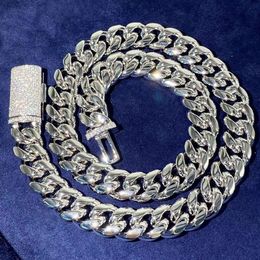Luxury Silver Moissanite Diamond Chain Vvs Cuban Link Necklace Stainless Steel 8mm Rhinestone Clasp for Men Women