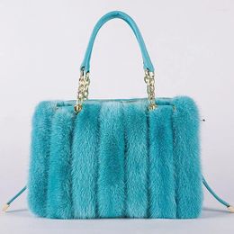 Evening Bags 2023 Women's Real Fur Luxury Shoulder Bag High Quality Natural Mink Handbag Large Capacity Cross Body Leather
