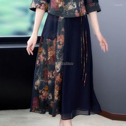 Ethnic Clothing 2023 Chinese National Half Gauze Retro Skirt Women Spring And Summer Fashion Loose Casual Splicing Design Printed