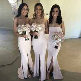 Bridesmaid Dress Sexy Strapless Sleeveless Simple Dresses Front Slit Floor Length Wedding Party Gown Plus Size