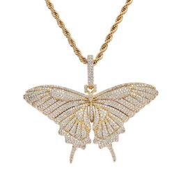 Pendant Necklaces Micro Paved Cubic Zirconia Bling Out Butterfly Pendants For Men Women Hip Hop CZ Rapper Jewelry Gold ColorPendant PendantP