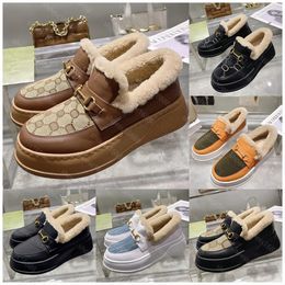 Designer Shoes Men WomensWinter Warm Wool G Fur loafers Metal Buckle Slip On Shoes Flat Furry Fluffy Casual Shoes Luxury Snow Boots