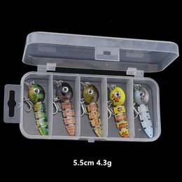 5 5cm 4 3g Multi-section Hook Hard Baits & Lures 8# Blood Slot Hooks Fishhooks 5 Colours Mixed Plastic Fishing Gear 5 Pieces Box 276u