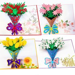 4-Packed pop up cards happy birthday decorations Gardenia Rose Lily Sunflower Gift Cards Greeting Cards for Congratulation267v