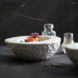 Bowls Creative Solid Color Ceramic Bowl Nordic Modern Irregular Stone Texture Egg Shape Keep Warm El Restaurant Serving Tray