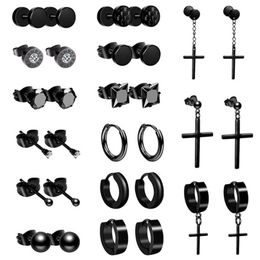 Boniskiss 15 Pairs 316L Stainless Steel Earrings For Men Women Hip Hop Black Piercing Stud Earring Fashion Jewellery Gift264w