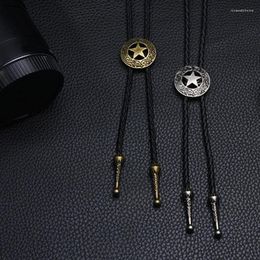 Pendant Necklaces Vintage American Bolo Tie Western Cowboy Metal Star Faux Leather Rope Necklace Shirt Collar Necktie Jewelry Accessories