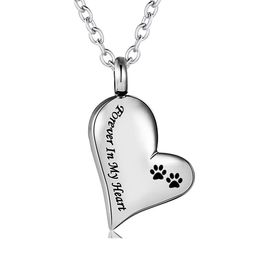 Stainless Steel Silver Paw print Cremation Jewelry Pet Dog Cat Forever in My Heart Ashes Keepsake Urns Pendant Necklace for Women307w