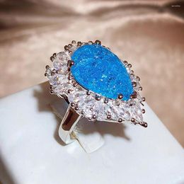 Cluster Rings WPB Premium Women Ring Shiny Artificial Blue Topaz Female Luxury Jewellery Lady Brilliant Zircon Design Girl Gift Party
