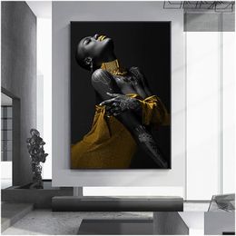 Paintings Black Woman Art Pictures Print Canvas Posters Sexy African Women Wall Scandinavian Oil Painting For Living Room Decoration Dhtvs