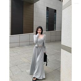 Work Dresses Girl Suit Women's Chest Cushion Strap Tank Top Shoulder Pad Long-sleeved Cardigan High Waist Long Skirt Three-piece Set