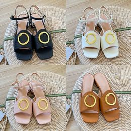 Frauen Sandalen Low Heels Dermis Slide Designer Sandale Plateau Slipper Metallschnalle Schuhe Sommer Flip Flops mit Box 35-41