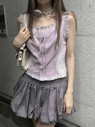 Work Dresses Hikigawa Chic Fashion Women Sexy Sleeveless Tank Top Slim High Waist Pleated Skirts Summer Y2k 2 Sets Ropa Mujer