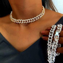 Choucong Hip Hop Bling Fashion Chains Jewelry Mens Gold Silver Miami Cuban Link Chain Necklaces Diamond Crystal Iced Out Chian Wom2928