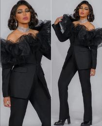 Off Shoulder Women evening Pants Suits Set 2 Pieces Formal Office Lady Jacket For Photograph Prom Wear Wedding Tuxedos