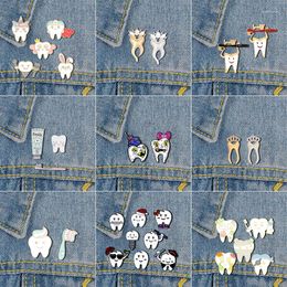 Brooches 2-8 Pcs/Set Cute Cartoon Tooth Alloy Brooch Creative Fun Toothbrush Toothpaste Badge Dentist Trendy Lapel Jewellery Gift For Kids