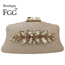 Boutique De Fgg Glitter Women Clutch Crystal Evening Bags Bridal Formal Dinner Purses and Handbags Wedding Party Diamond Bag233U