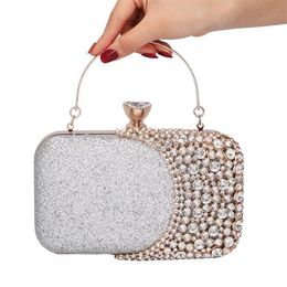 Women Evening Clutch Bag Gorgeous Pearl Crystal Beading Bridal Wedding Party Bags CrossBody Handbags2147