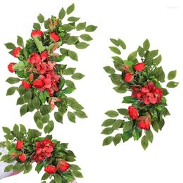 Decorative Flowers Wedding Arch 2Pcs Red Garlands Arrangements For Reception Backdrop Table