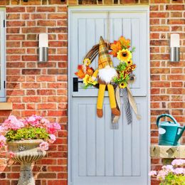 Decorative Flowers Simulation Sunflower Faceless Doll Garland Autumn Harvests Festival Courtyard Door Hanging Rattan Circle Wall