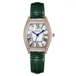 Wristwatches Ladies Watch Quartz Diamond Tonneau Belt Women Watches Simple Fashion Creative Green Roman Women's Mineral Tempered Glass
