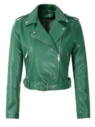 Women's Leather Faux Leather Women Autumn Winter Faux Soft Leather Jackets Lady White Red Black Green PU Zippers Motorcycle Street Coats with Belt 231129