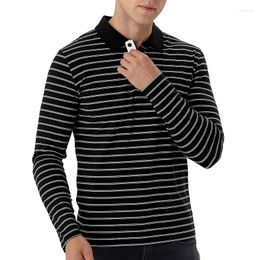 Men's T Shirts 2023 Summer Men's Long Sleeve T-shirt Round Neck Top Half Button Polo Stripe Clothing Size S-2XL