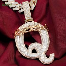 Single Letter Q Pendant Ice Hip Hop Moissanite Pendant 925 Silver Gold plated Diamond Pendant Charm Necklace