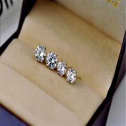 Women men unisex classic CZ diamond 6 prong stud earrings 18k white gold silver wedding love earrings CZ size 3mm 4mm 5mm 6mm 8mm 317s