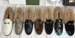 Designer Slippers Men Women Autumn Winter Wool Loafers Classic Metal Buckle Embroidery Shoes Luxury Bee Snake Pattern Lazy Slides loafer