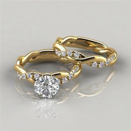 Wedding Rings Delicate Twist Round Cut White Zircon Ring Fashion Gold Colour Engagement Set Jewellery for Women 231130