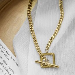 Chains GD Trendy 2023 316L Stainless Steel Necklace For Women 18 K Gold Color Cuban Chain Square Buckle Jewelry Gift