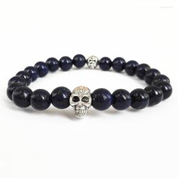 Strand Retail Men's Beaded 2023 Design Top Quality Lapis Lazuli Beads Skull Bracelets Semi Precious Stone Jewerly