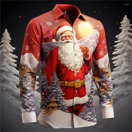 Men's Casual Shirts Santa Claus Holiday Shirt 3D Printing Selling Christmas Long Sleeve Party Fashion