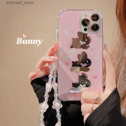 Cell Phone Cases Three Pink Rabbits+Pink Flower Hanging Rope Phone Case For Iphone 14 13 12 11 Pro Max X XR XSMAX 7 8 Plus SE TPU Case Cover Q231130