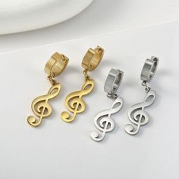 Hoop Earrings Fashion Personality Niche Design Light Luxury Music Symbol Dangling Narrow Earring Buckle Stainless Steel Girl Gift