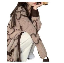 Letters jacquard Mohair Sweater Coats For Women loose Soft Cardigan Designers Womens Double pockets Coat High Grade Ladies pink blue brown Outerwear Y669GG#